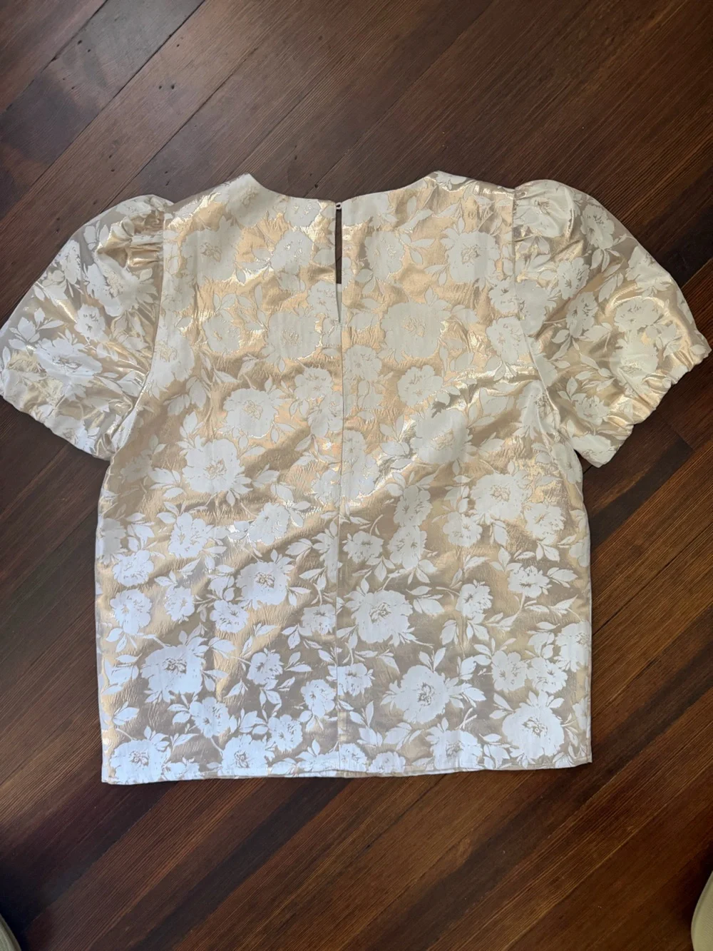 J.Crew Jacquard Puff-Sleeve Top Ivory Gold